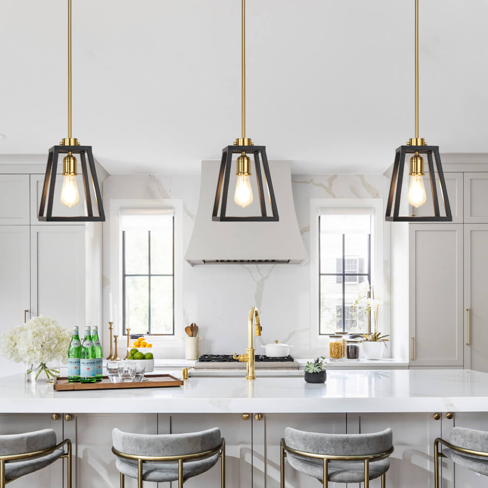 Farmhouse Lantern Hanging Pendant Light in Black and Brass Finish XB-P400-MB