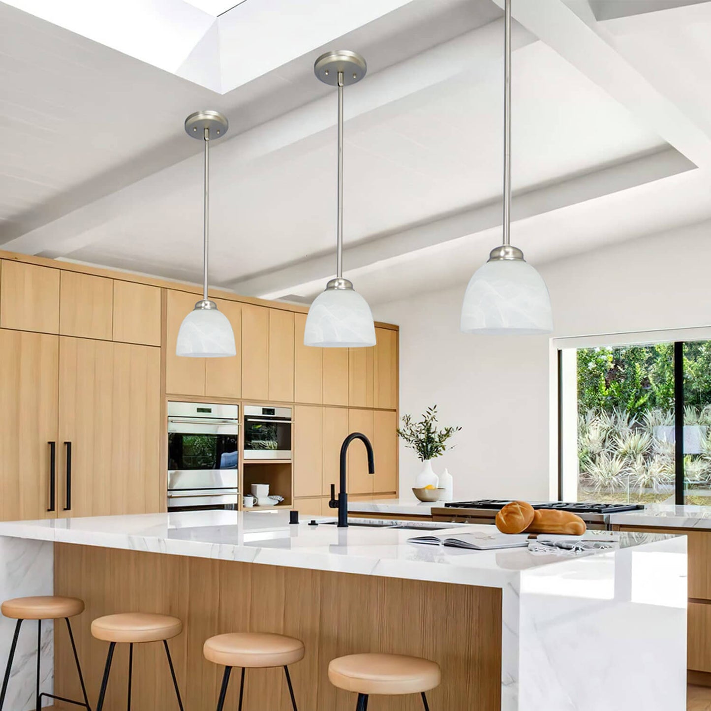 Designer E26 60W White Glass Nordic Chandelier Dining Ceiling Hanging Vintage Pendant Lamps Nickel Iron Led Pendant Lighted XB-P630-1-BN
