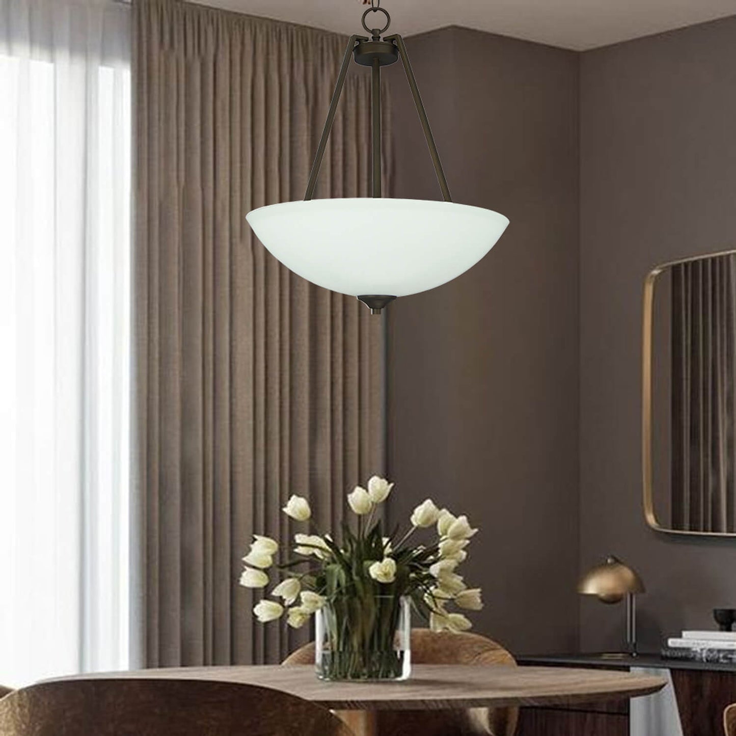 Decorative Hanging Pendant Light Ceiling Bowl Glass Pendant Light Dark Bronze Chain Pendant Lighting XB-P816-3-DB