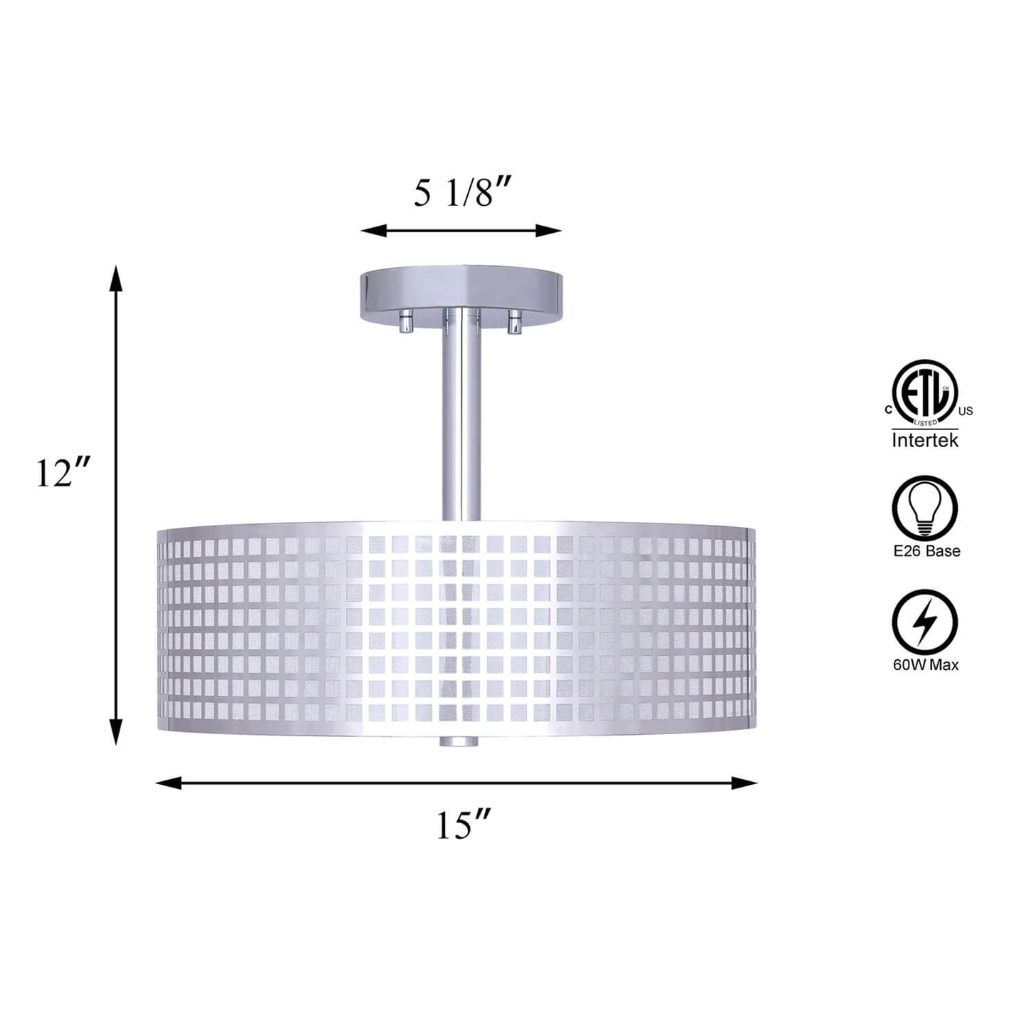 15 inch Modern 3-Light Chrome Drum Ceiling Fixture for Bedroom/Living Room XB-SF1124-CH