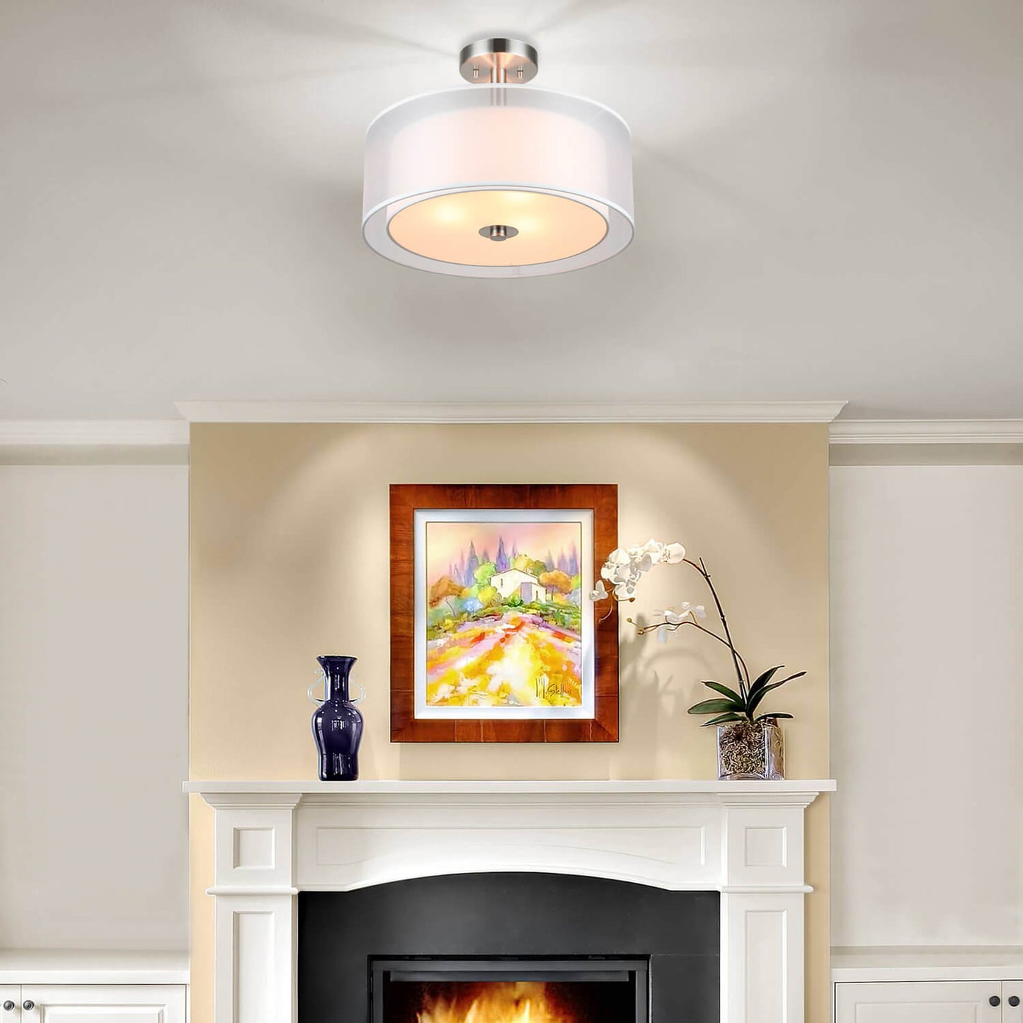 16 inch Brushed Nickel Drum Ceiling Light for Living Room & Bedroom XB-SF1194-BN