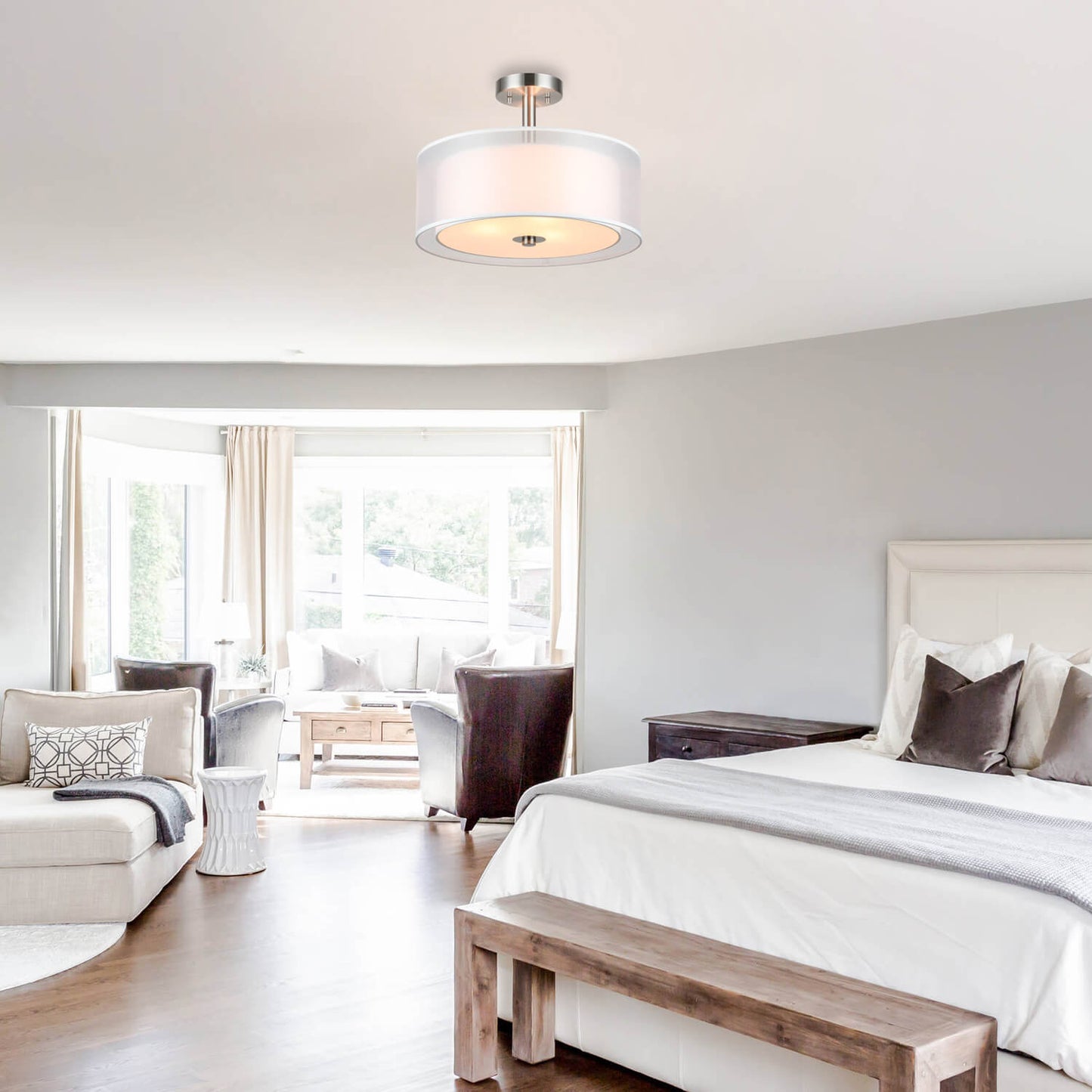 16 inch Brushed Nickel Drum Ceiling Light for Living Room & Bedroom XB-SF1194-BN