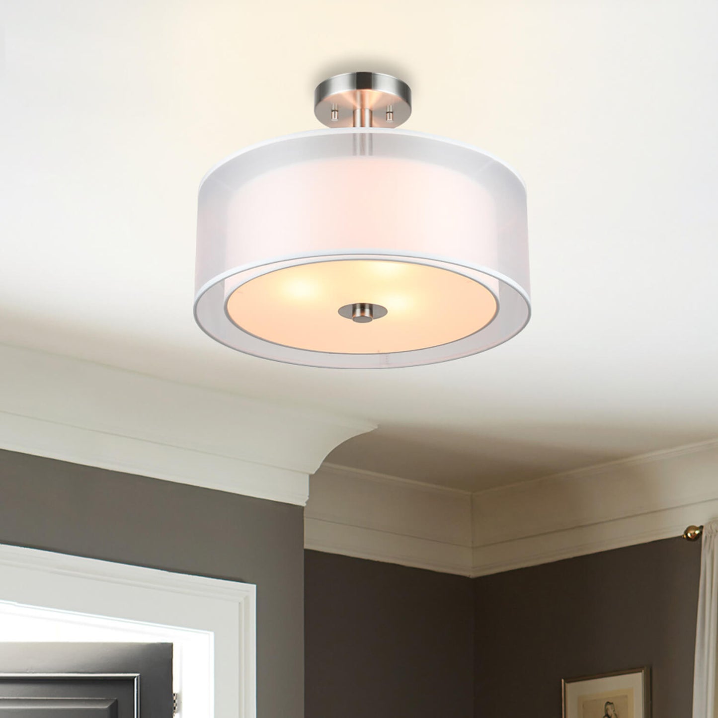16 inch Brushed Nickel Drum Ceiling Light for Living Room & Bedroom XB-SF1194-BN