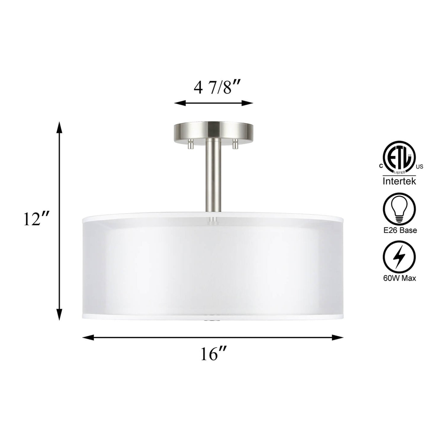 16 inch Brushed Nickel Drum Ceiling Light for Living Room & Bedroom XB-SF1194-BN