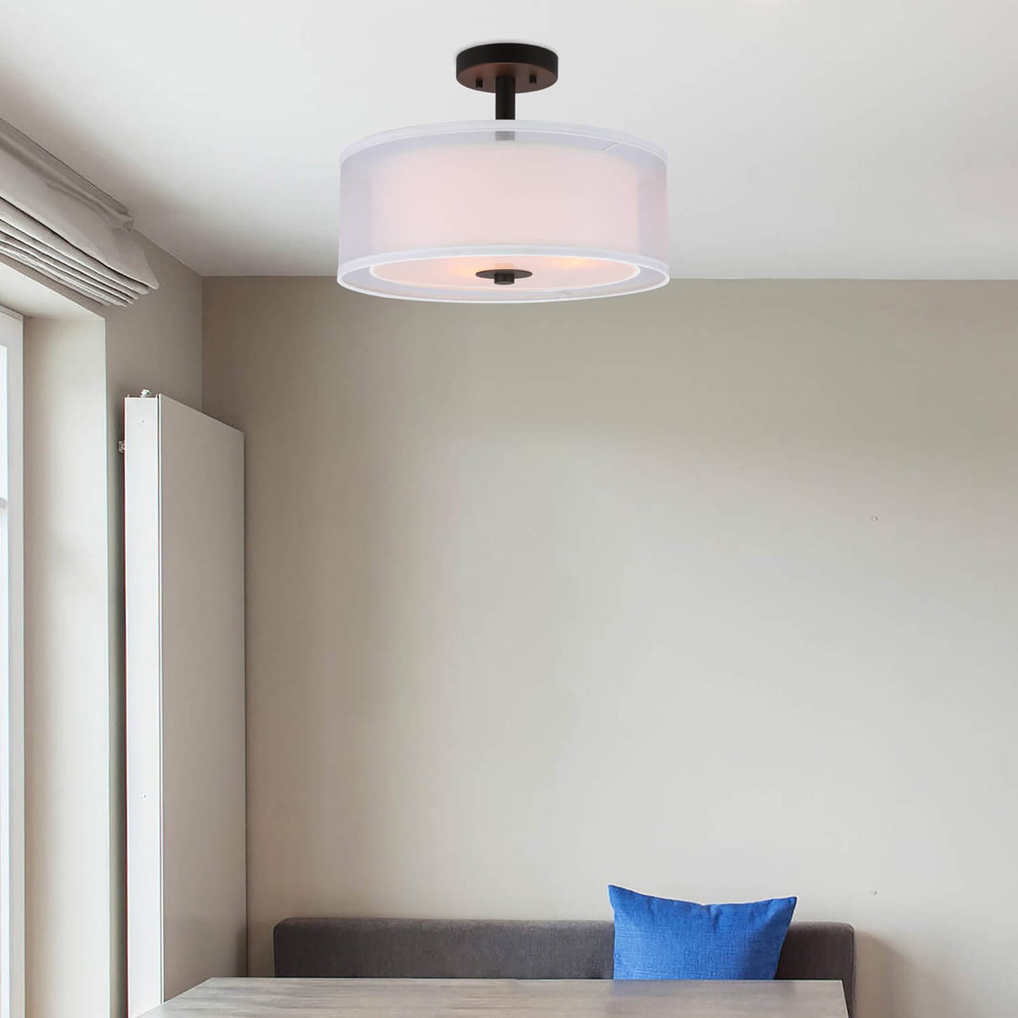 16 inch Semi Flush Mount Ceiling Light with Fabric Shade in Dark Bronze XB-SF1194-DB