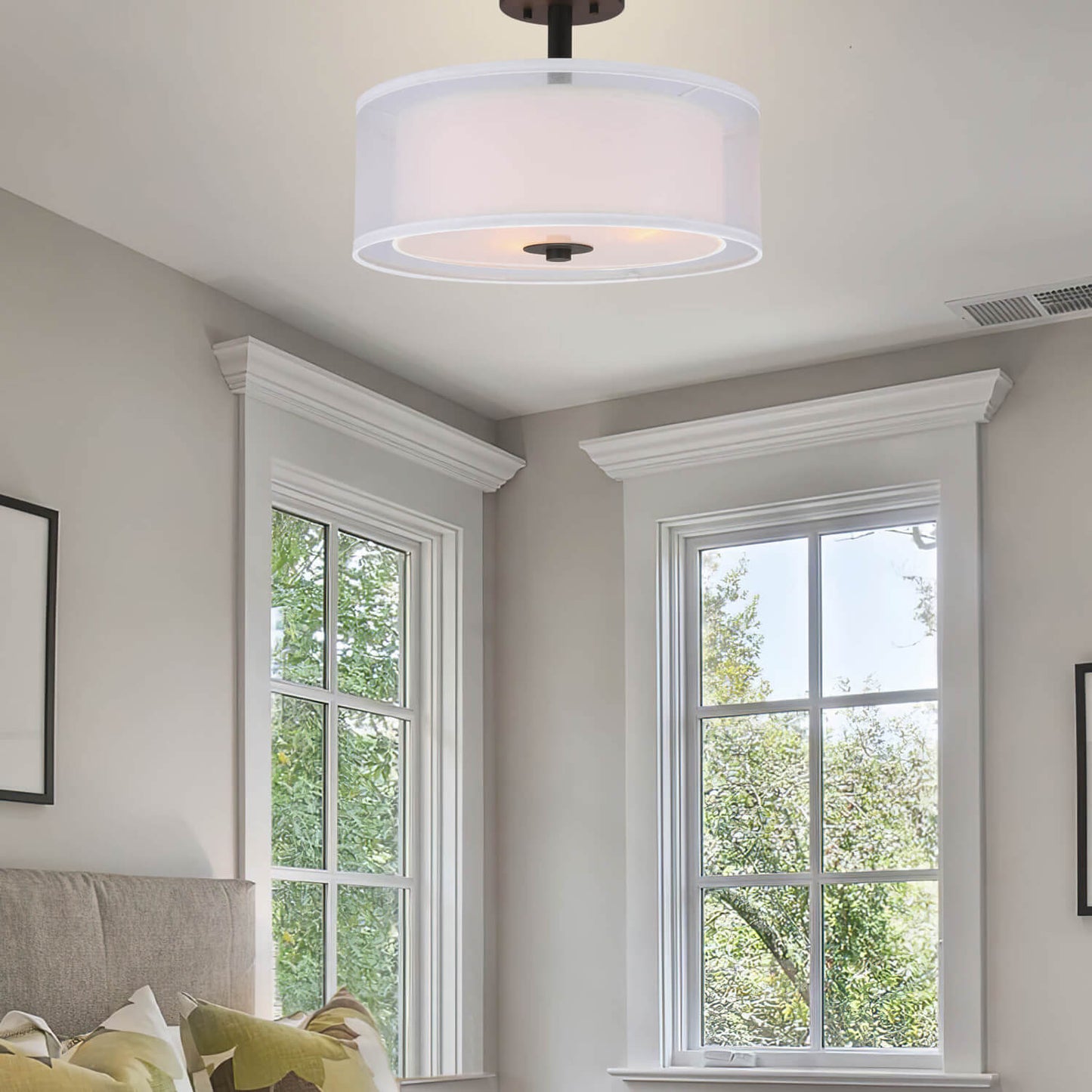 16 inch Semi Flush Mount Ceiling Light with Fabric Shade in Dark Bronze XB-SF1194-DB