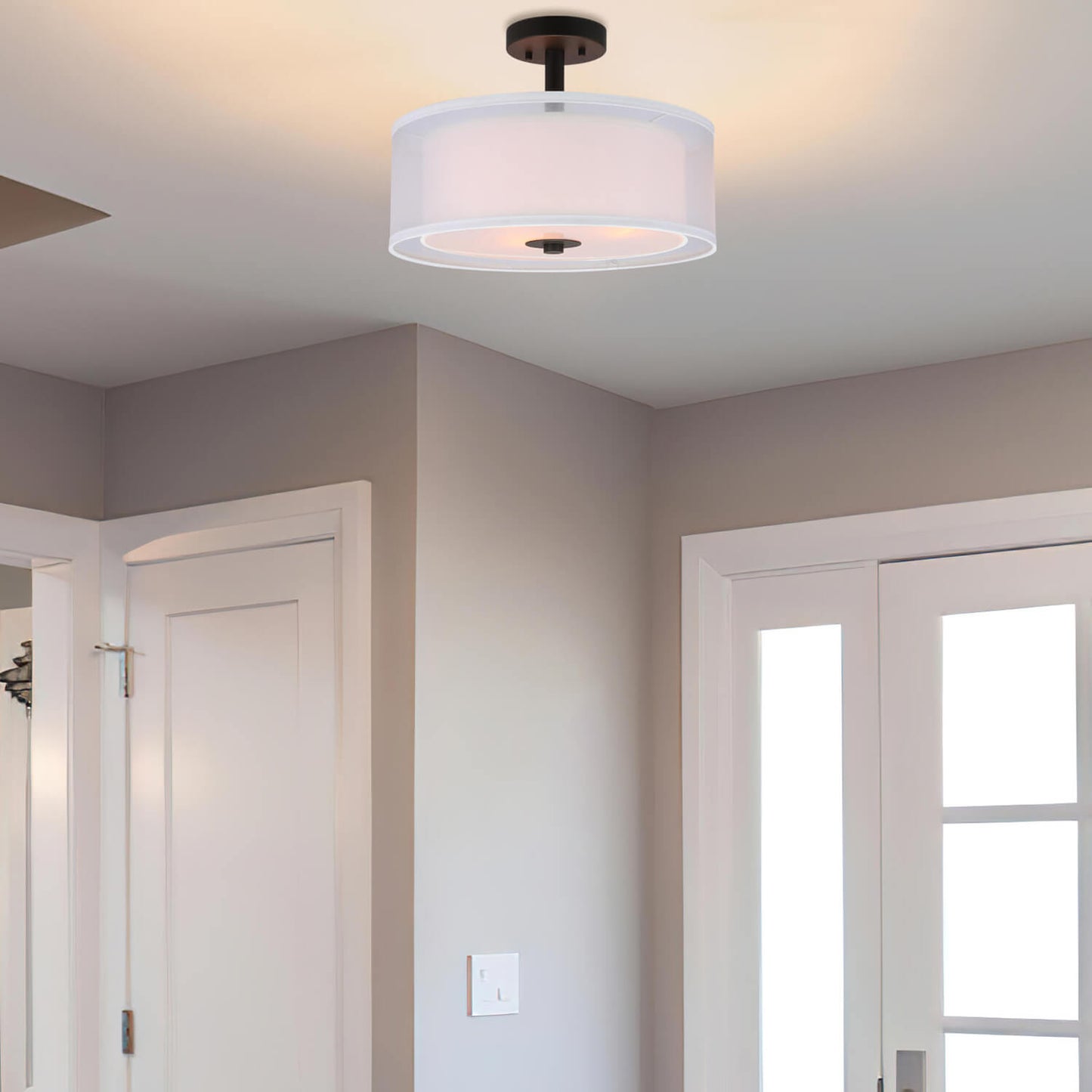 16 inch Semi Flush Mount Ceiling Light with Fabric Shade in Dark Bronze XB-SF1194-DB