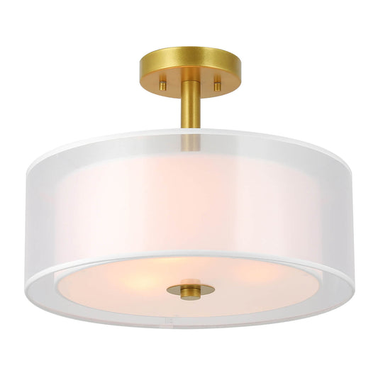 16 inch Gold Brass Drum Semi Flush Mount for Living Room & Bedroom XB-SF1194-GB