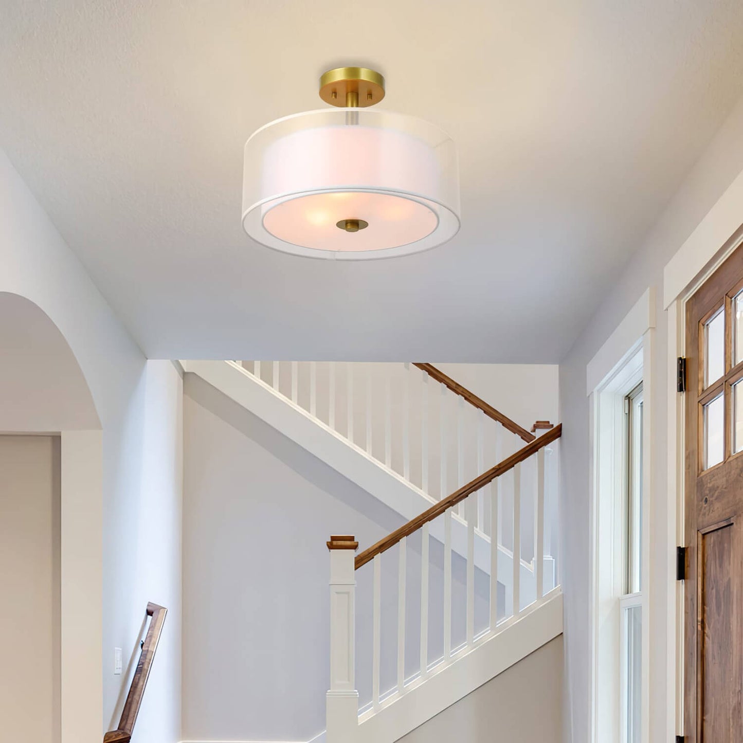 16 inch Gold Brass Drum Semi Flush Mount for Living Room & Bedroom XB-SF1194-GB