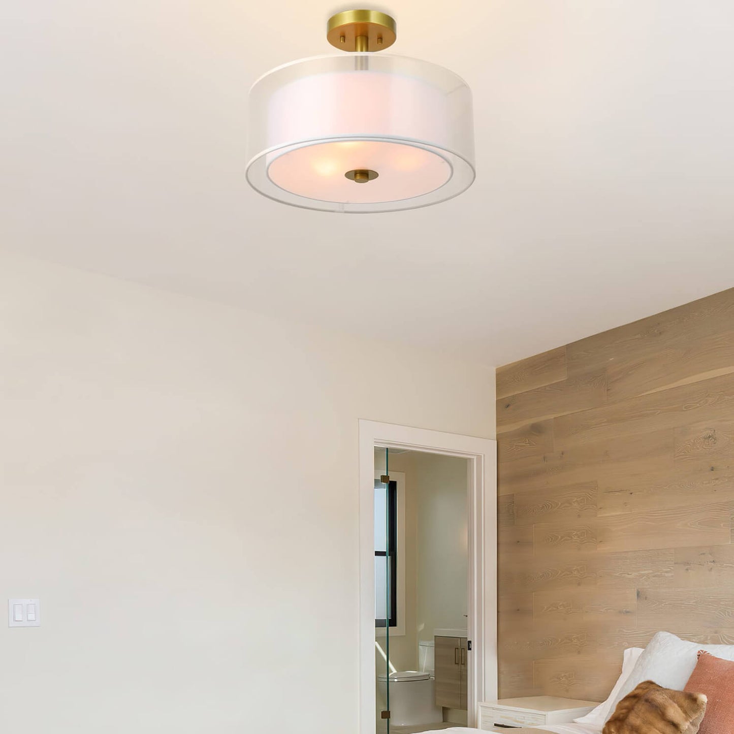 16 inch Gold Brass Drum Semi Flush Mount for Living Room & Bedroom XB-SF1194-GB