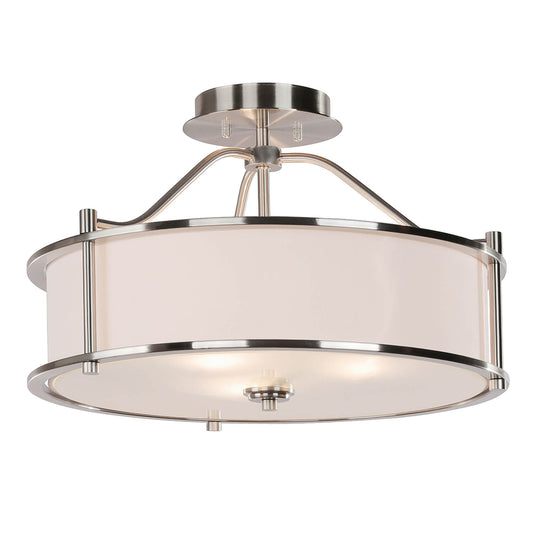 18 inch Modern Semi-Flush Mount Ceiling Light, Brushed Nickel, White Drum Shade XB-SF1199-BN