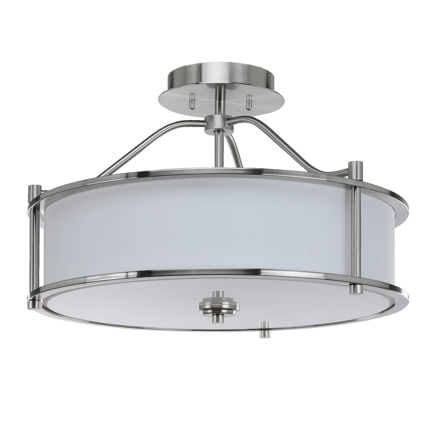 18 inch Modern Semi-Flush Mount Ceiling Light, Brushed Nickel, White Drum Shade XB-SF1199-BN