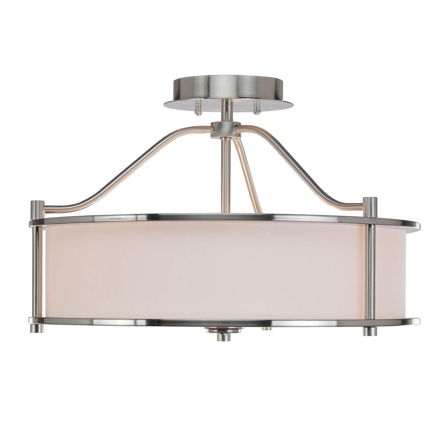 18 inch Modern Semi-Flush Mount Ceiling Light, Brushed Nickel, White Drum Shade XB-SF1199-BN