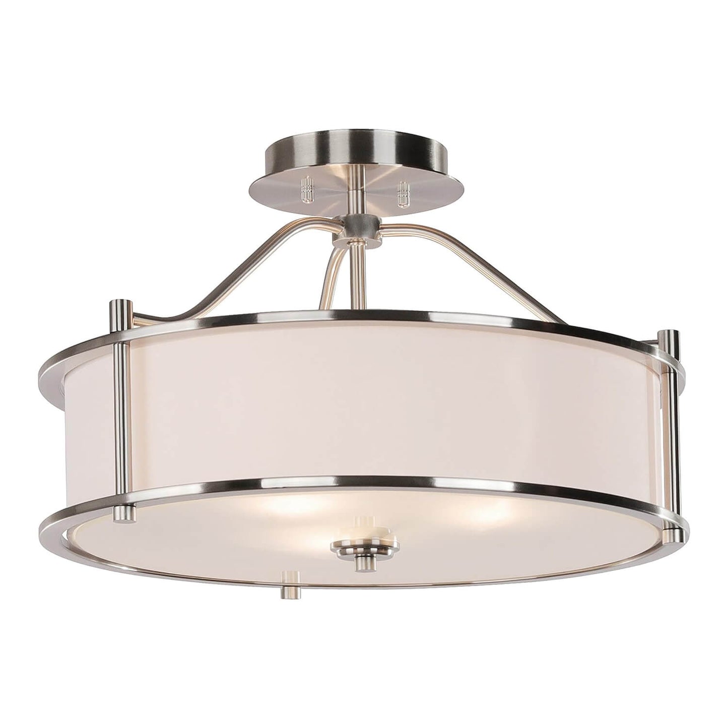 18 inch Modern Semi-Flush Mount Ceiling Light, Brushed Nickel, White Drum Shade XB-SF1199-BN