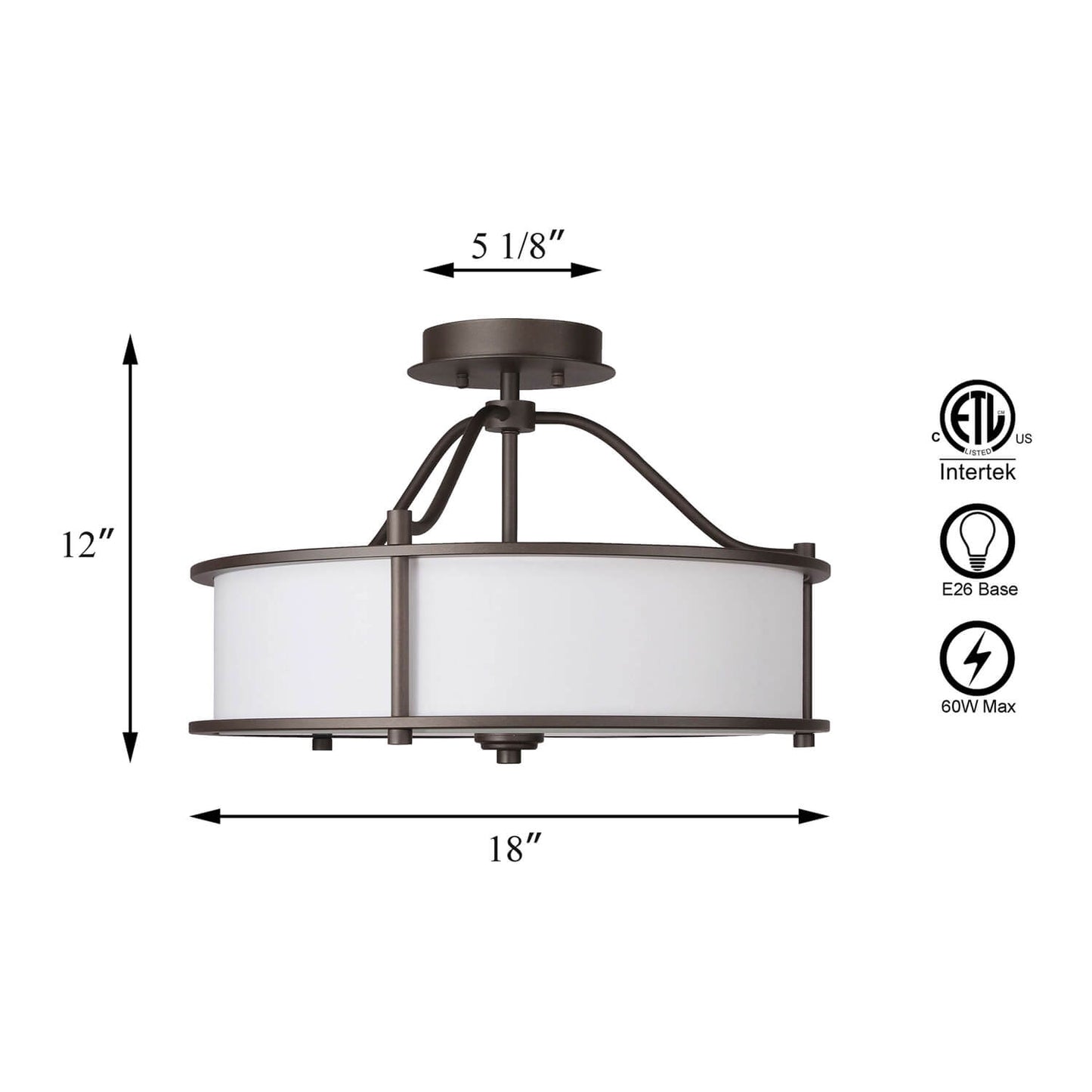 18 inch 3-Light Drum Semi Flush Ceiling Light in Dark Bronze XB-SF1199-DB