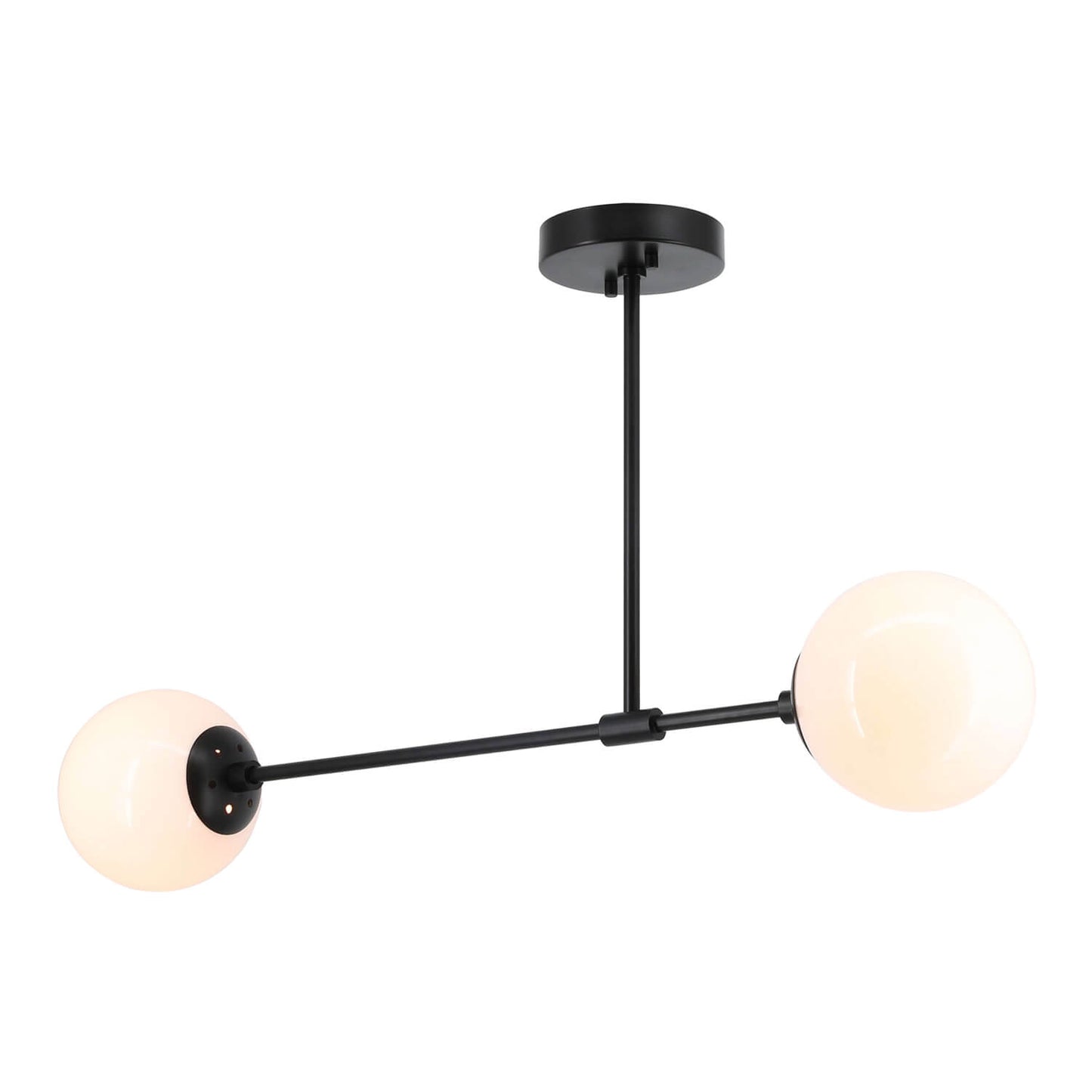 Globe Semi Flush Mount Ceiling Light, 2-Light, Matte Black, White Glass Shades XB-SF1211-2-MBK-1