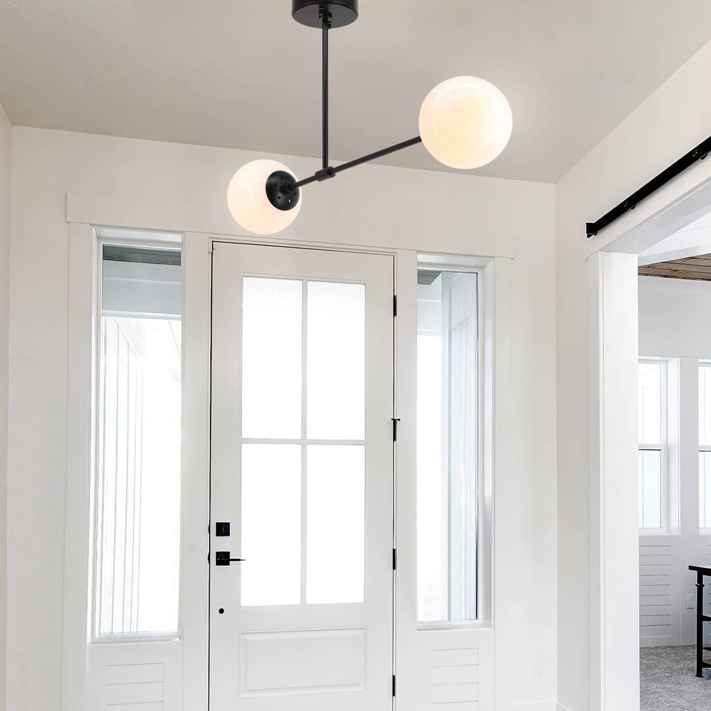Globe Semi Flush Mount Ceiling Light, 2-Light, Matte Black, White Glass Shades XB-SF1211-2-MBK-1