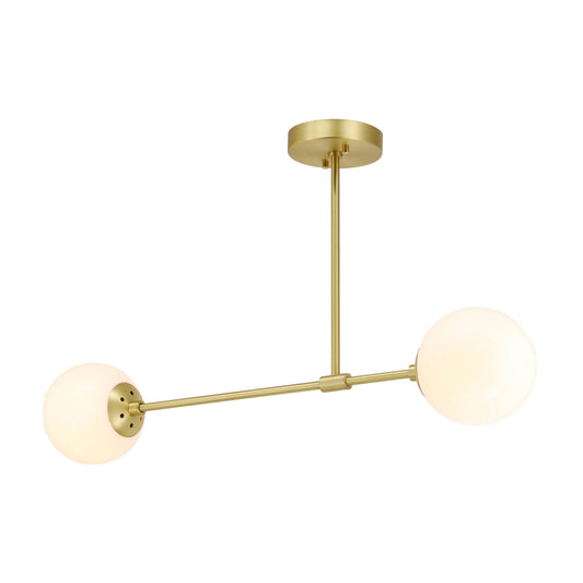 Modern Globe Semi Flush Mount Ceiling Light, 2-Light Satin Brass Fixture XB-SF1211-2-SB-1