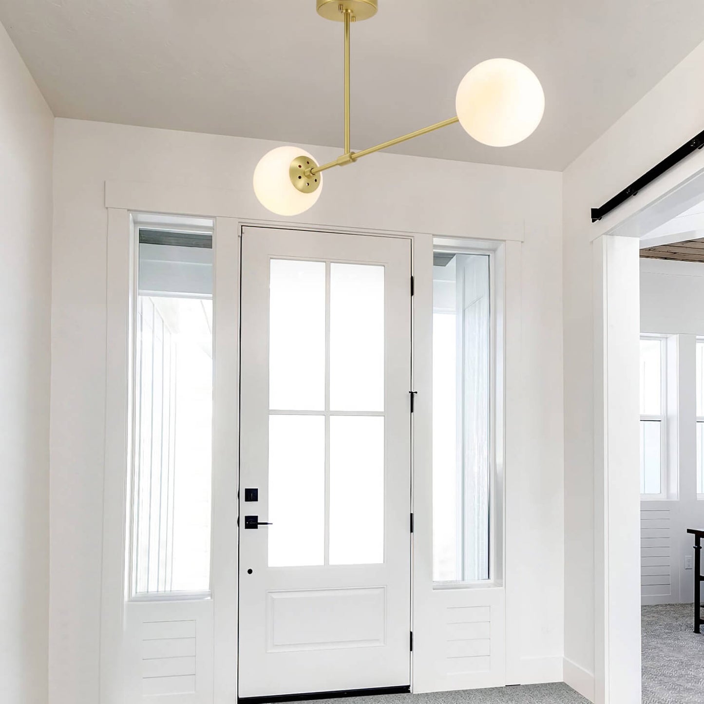 Modern Globe Semi Flush Mount Ceiling Light, 2-Light Satin Brass Fixture XB-SF1211-2-SB-1