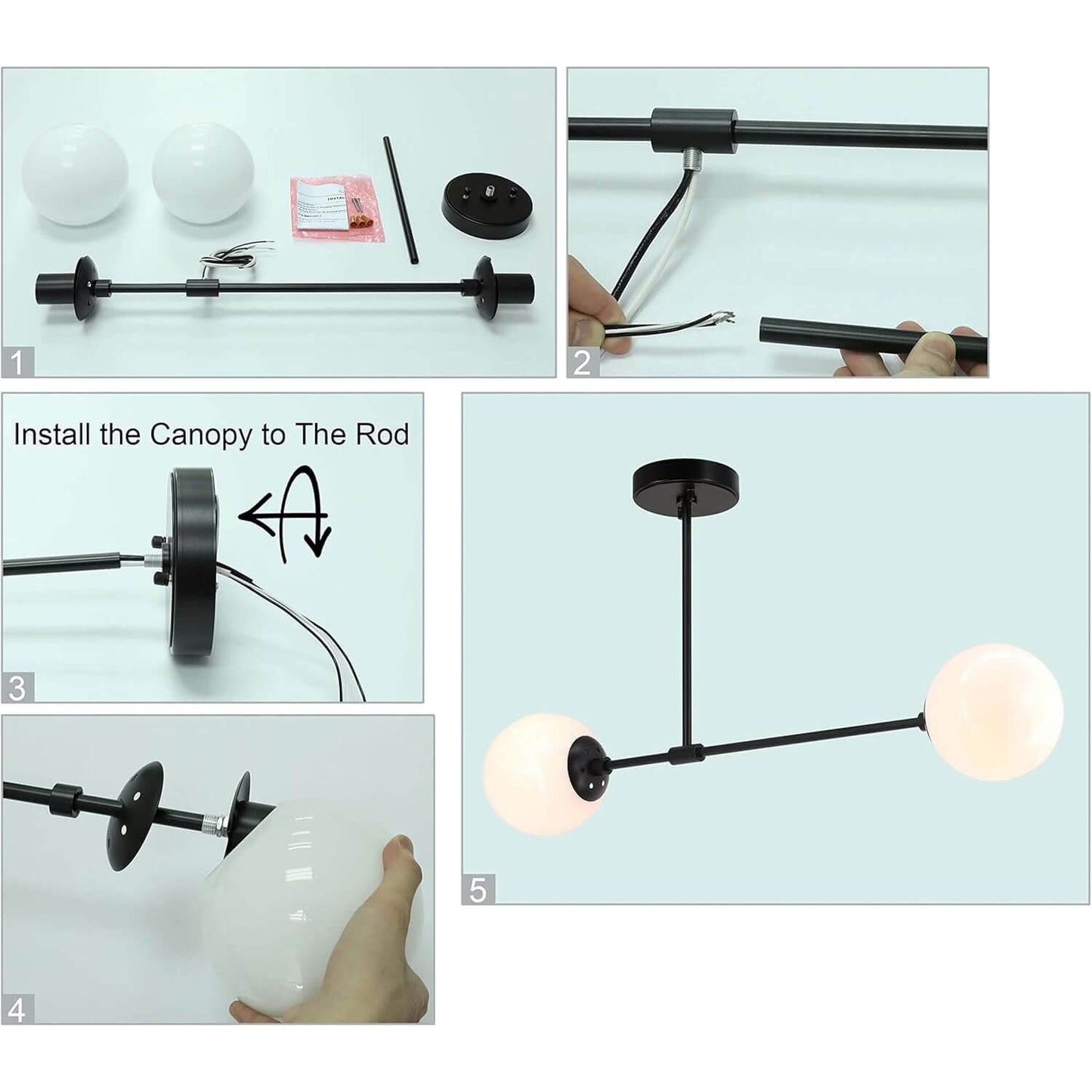 Modern Globe Semi Flush Mount Ceiling Light, 2-Light Satin Brass Fixture XB-SF1211-2-SB-1