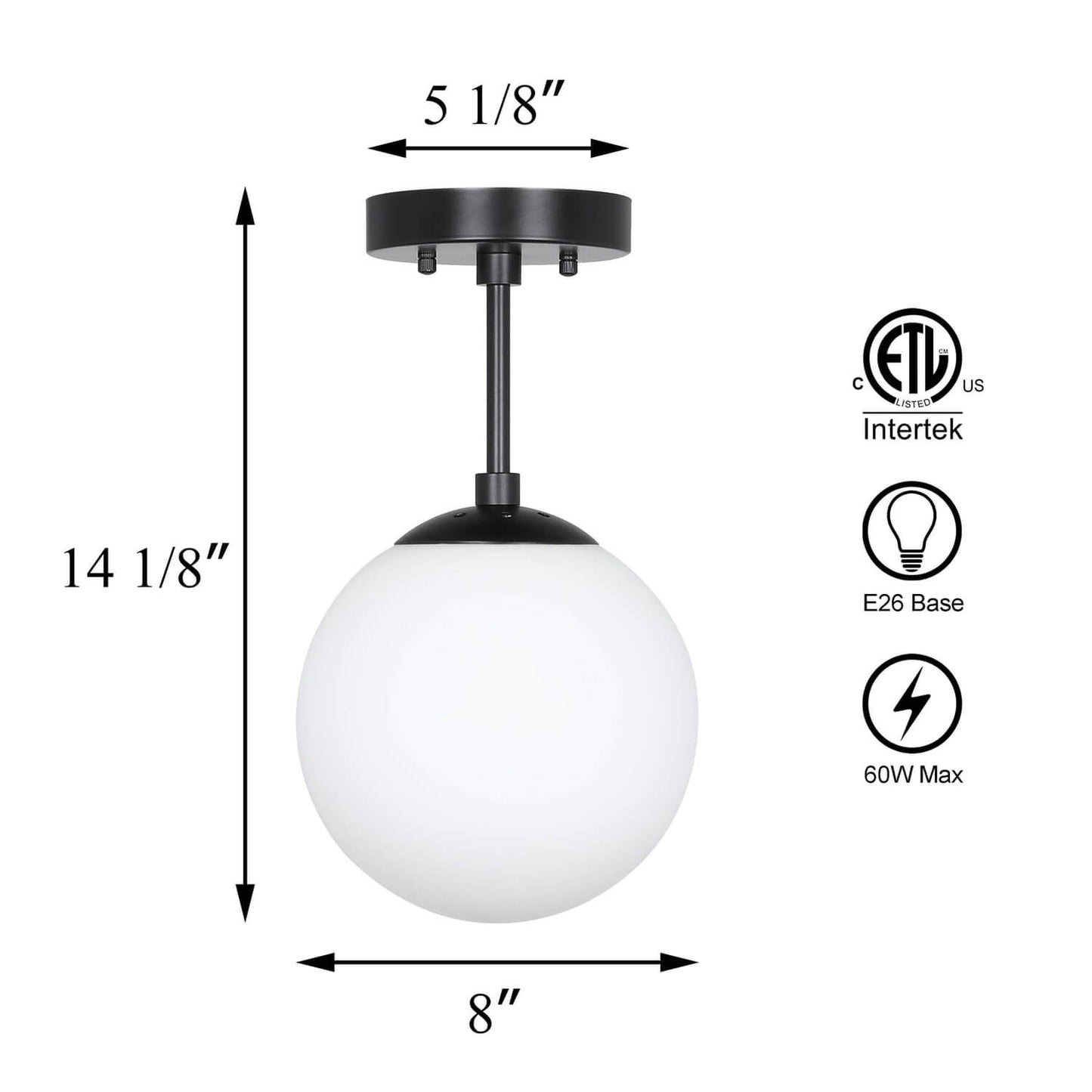 Matte Black Globe Ceiling Light for Living & Dining Room XB-SF1211-MBK