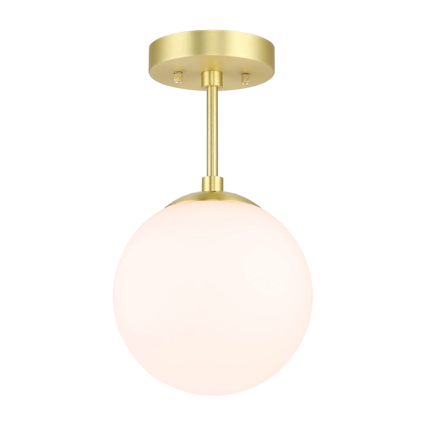 Modern Globe Ceiling Light Fixture, White Glass Shade, Satin Brass Semi Flush Mount XB-SF1211-SB