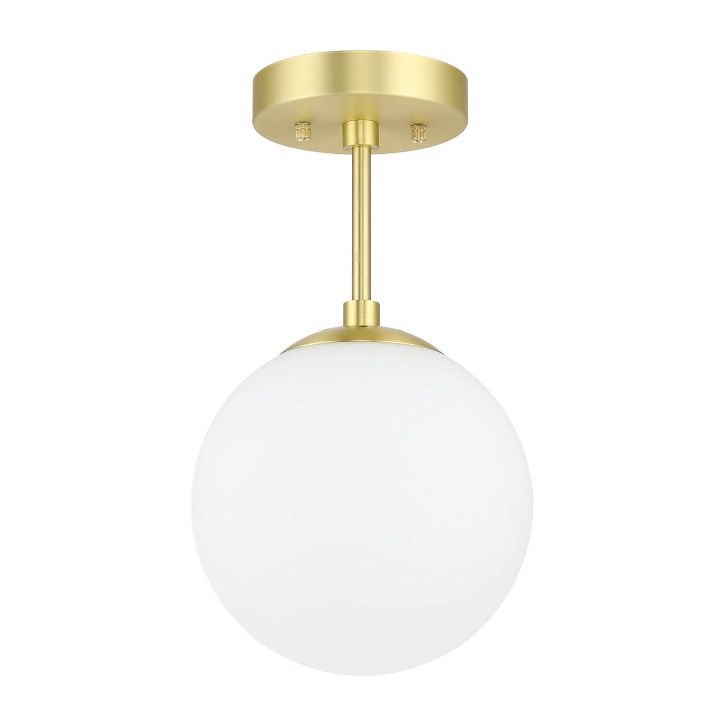 Modern Globe Ceiling Light Fixture, White Glass Shade, Satin Brass Semi Flush Mount XB-SF1211-SB