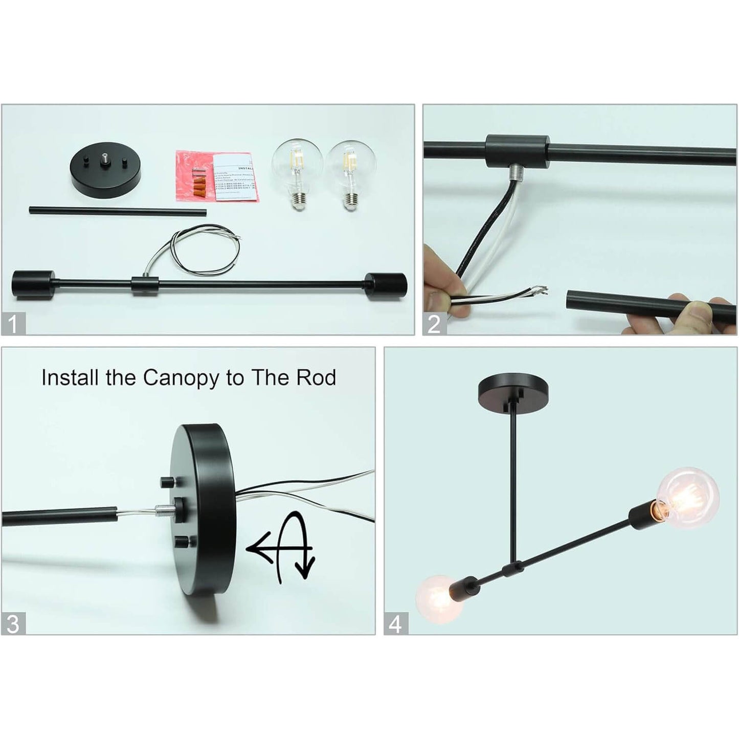 Sputnik Semi Flush Mount Ceiling Light, 2-Light, Matte Black with LED Bulbs XB-SF1234-2-MBK-G30-1