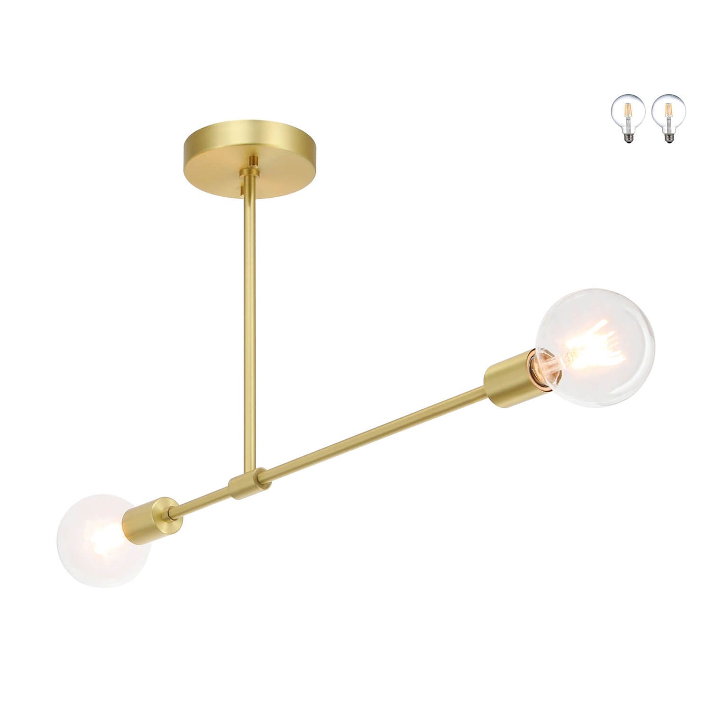 Brass Semi Flush Mount Ceiling Light, 2-Light Fixture with LED bulbs XB-SF1234-2-SB-G30-1