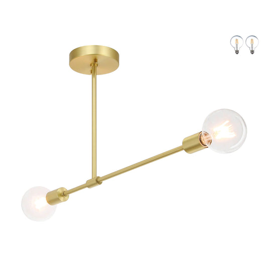 Brass Semi Flush Mount Ceiling Light, 2-Light Fixture with LED bulbs XB-SF1234-2-SB-G30-1