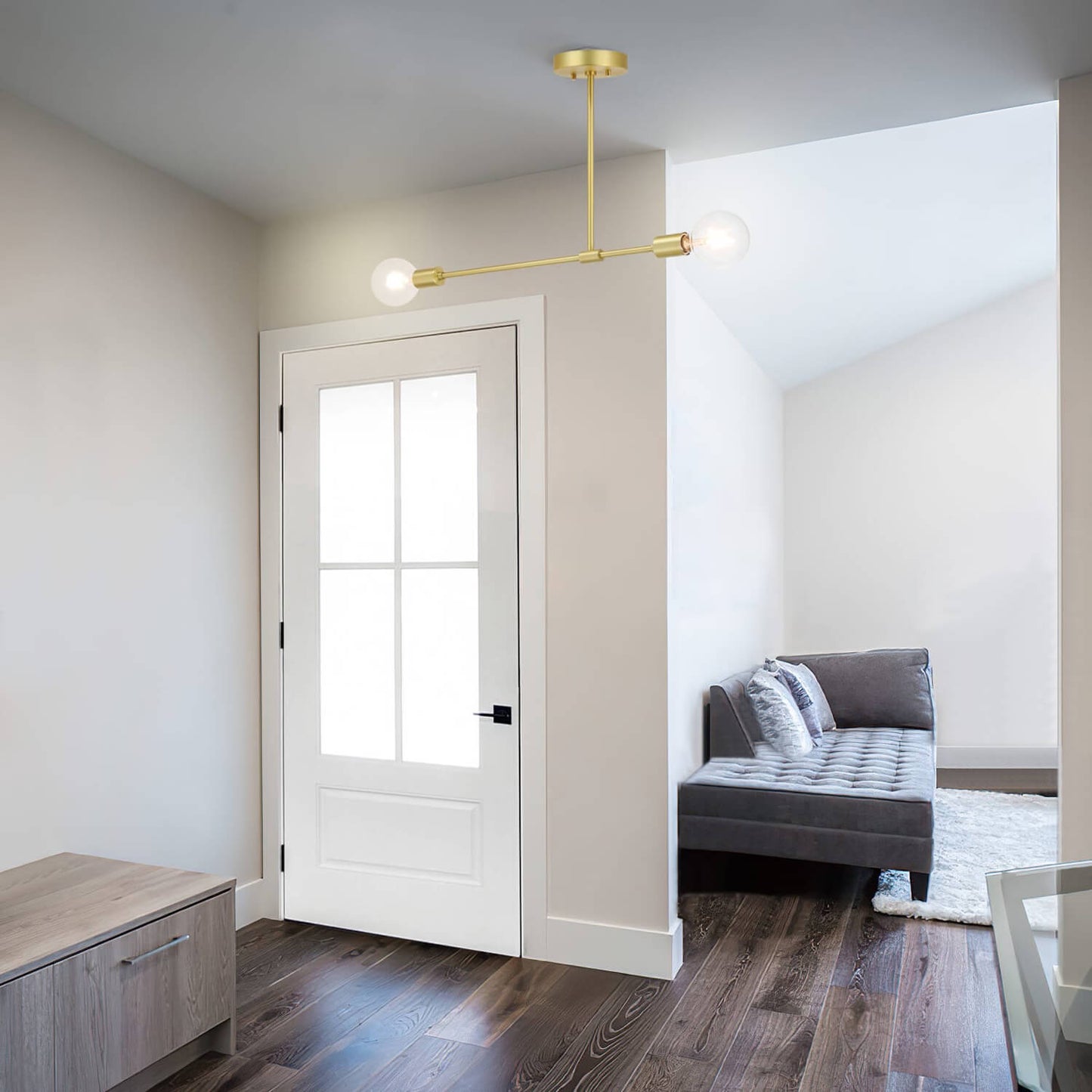 Brass Semi Flush Mount Ceiling Light, 2-Light Fixture with LED bulbs XB-SF1234-2-SB-G30-1