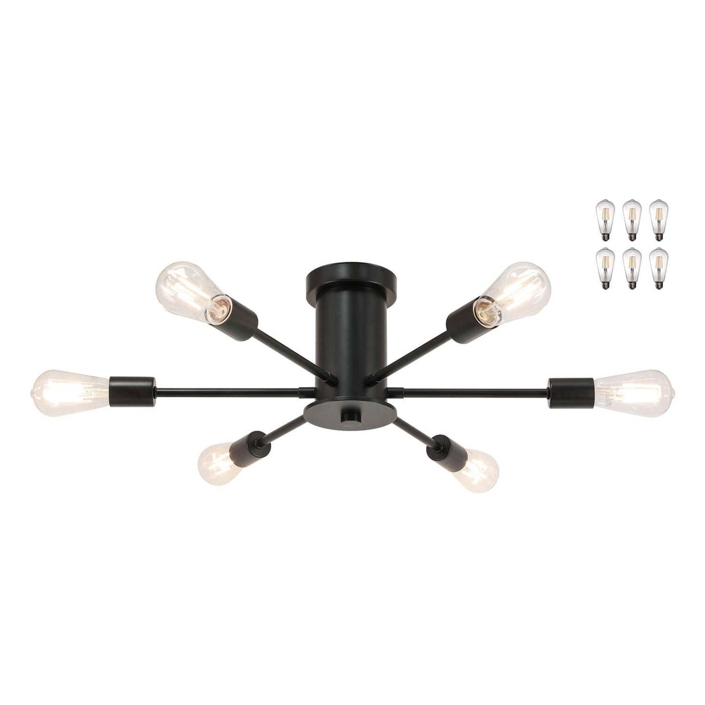 6-Light Semi Flush Mount Sputnik Ceiling Light Fixture, Matte Black with LED Bulbs XB-SF1241-6-MBK-LED