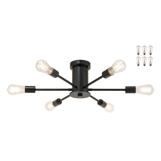 6-Light Semi Flush Mount Sputnik Ceiling Light Fixture, Matte Black with LED Bulbs XB-SF1241-6-MBK-LED
