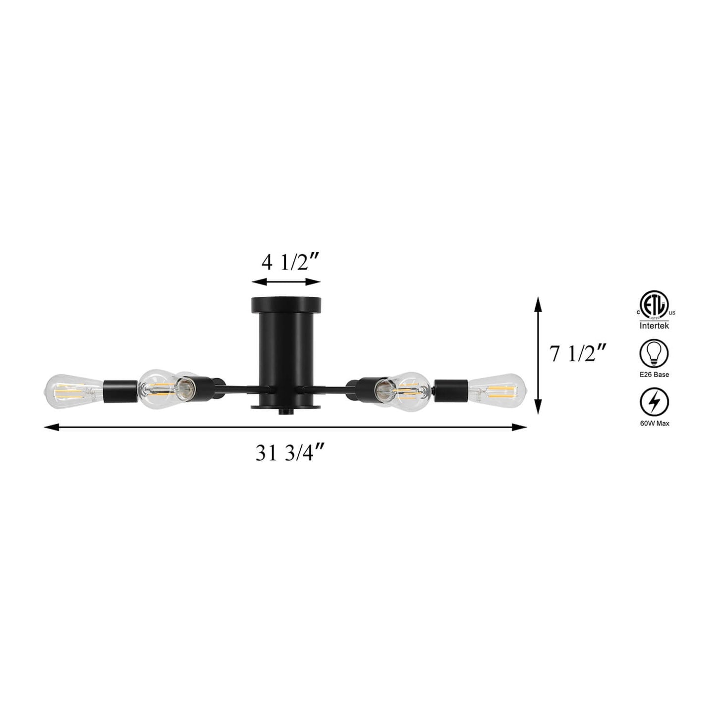 6-Light Semi Flush Mount Sputnik Ceiling Light Fixture, Matte Black with LED Bulbs XB-SF1241-6-MBK-LED