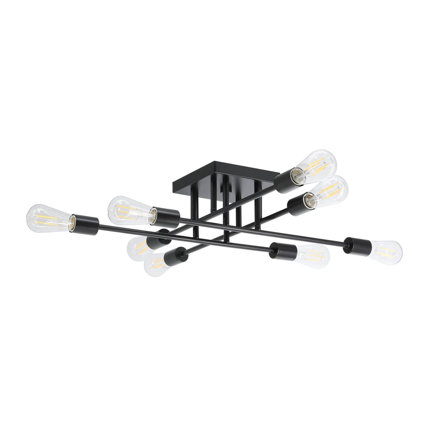Sputnik Chandelier, 8-Light Semi Flush Mount Ceiling Light, Black with LED Bulbs XB-SF1242-8-MBK-LED
