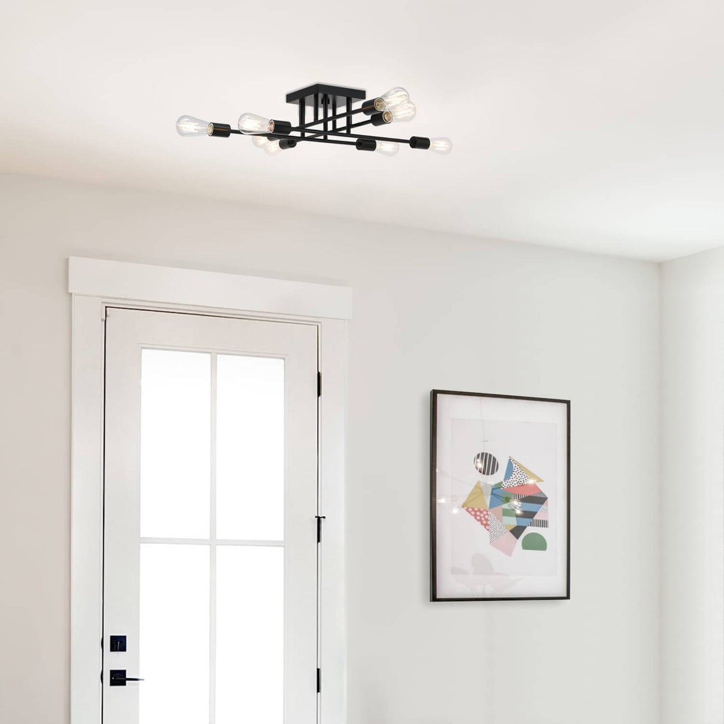 Sputnik Chandelier, 8-Light Semi Flush Mount Ceiling Light, Black with LED Bulbs XB-SF1242-8-MBK-LED