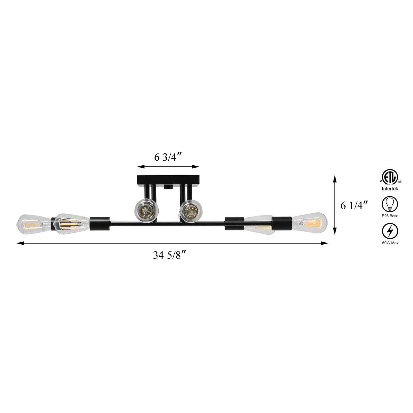 Sputnik Chandelier, 8-Light Semi Flush Mount Ceiling Light, Black with LED Bulbs XB-SF1242-8-MBK-LED