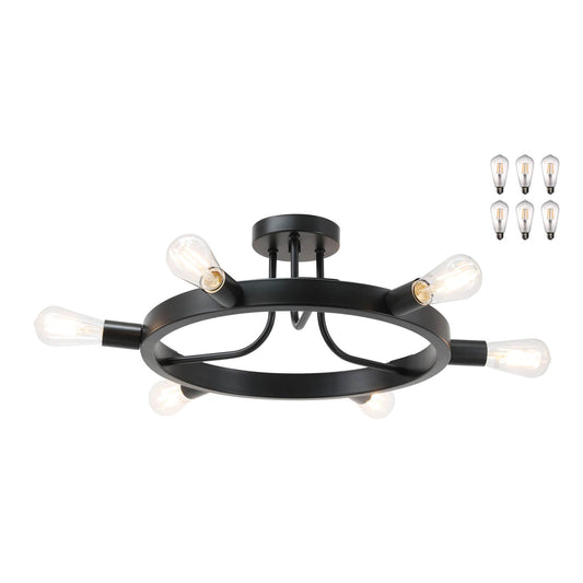 Semi Flush Mount Ceiling Light, 6-Light Ring Chandelier, Matte Black, Bulbs Included XB-SF1243-6-MBK-LED