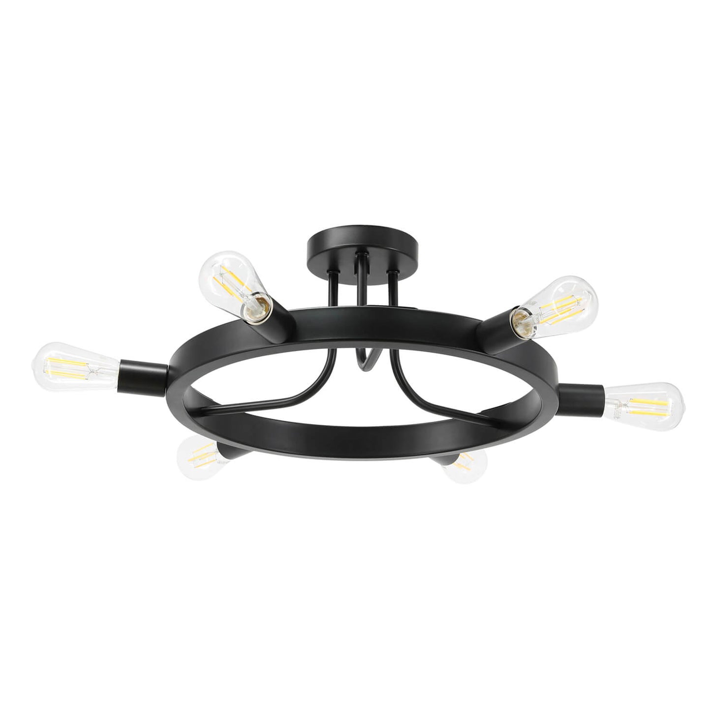 Semi Flush Mount Ceiling Light, 6-Light Ring Chandelier, Matte Black, Bulbs Included XB-SF1243-6-MBK-LED