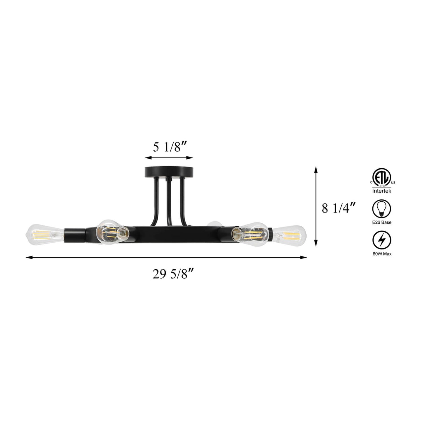 Semi Flush Mount Ceiling Light, 6-Light Ring Chandelier, Matte Black, Bulbs Included XB-SF1243-6-MBK-LED