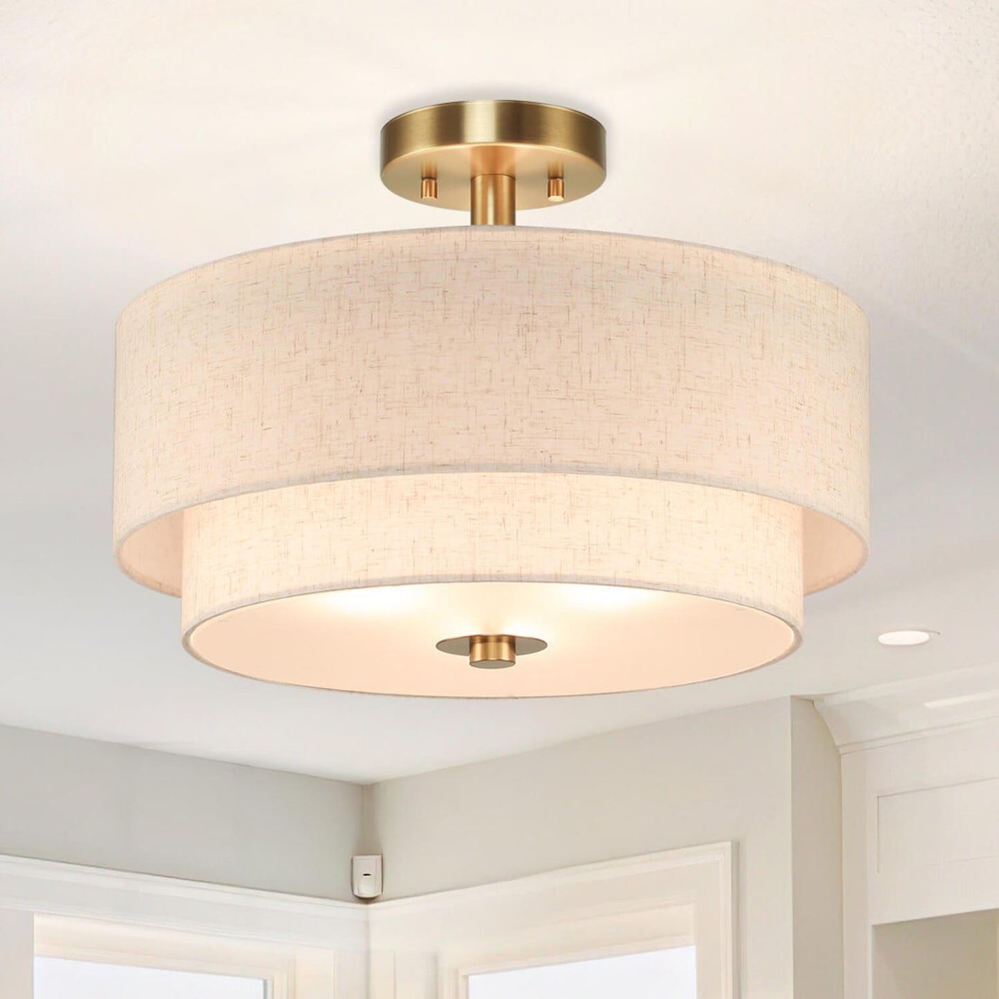 16 inch Brass Double Drum Ceiling Light for Bedroom & Living Room XB-SF1289-BS