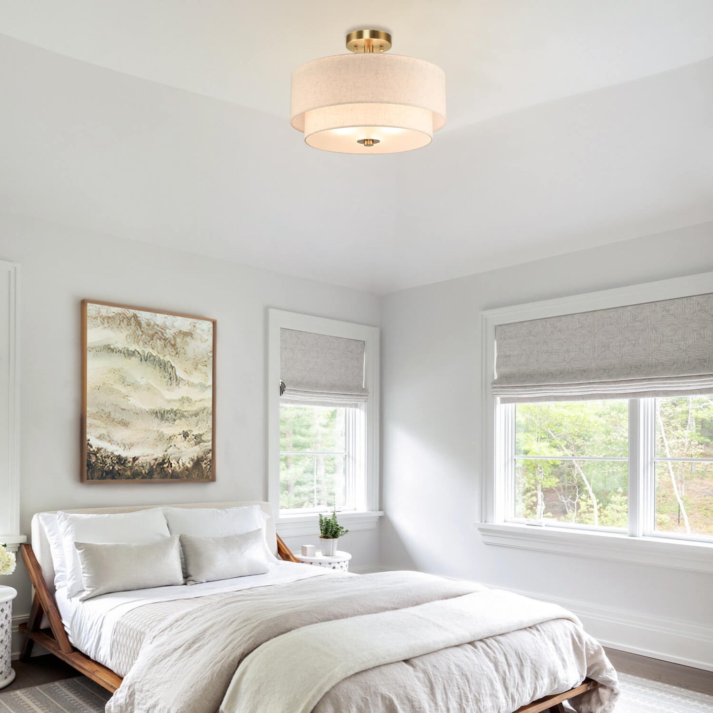 16 inch Brass Double Drum Ceiling Light for Bedroom & Living Room XB-SF1289-BS