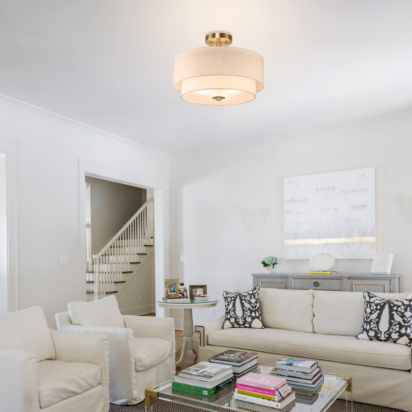 16 inch Brass Double Drum Ceiling Light for Bedroom & Living Room XB-SF1289-BS