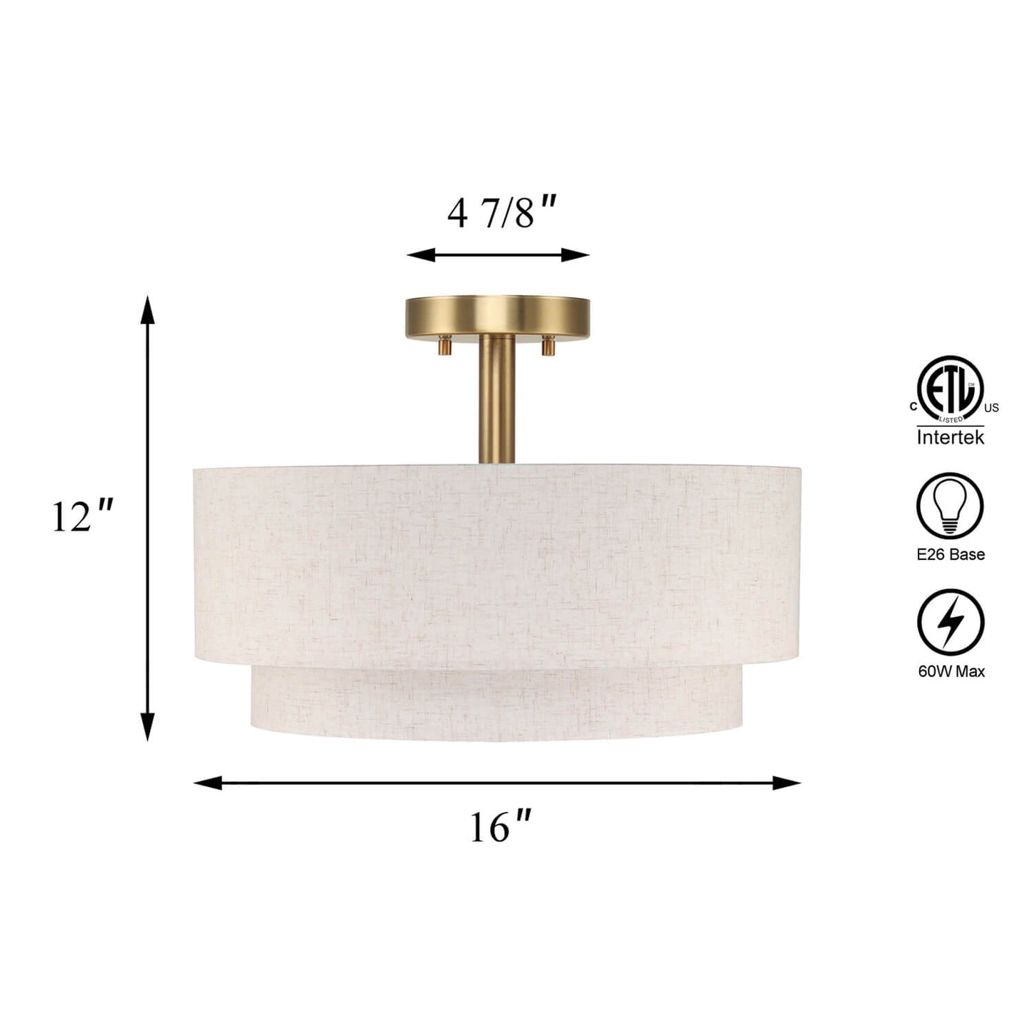 16 inch Brass Double Drum Ceiling Light for Bedroom & Living Room XB-SF1289-BS