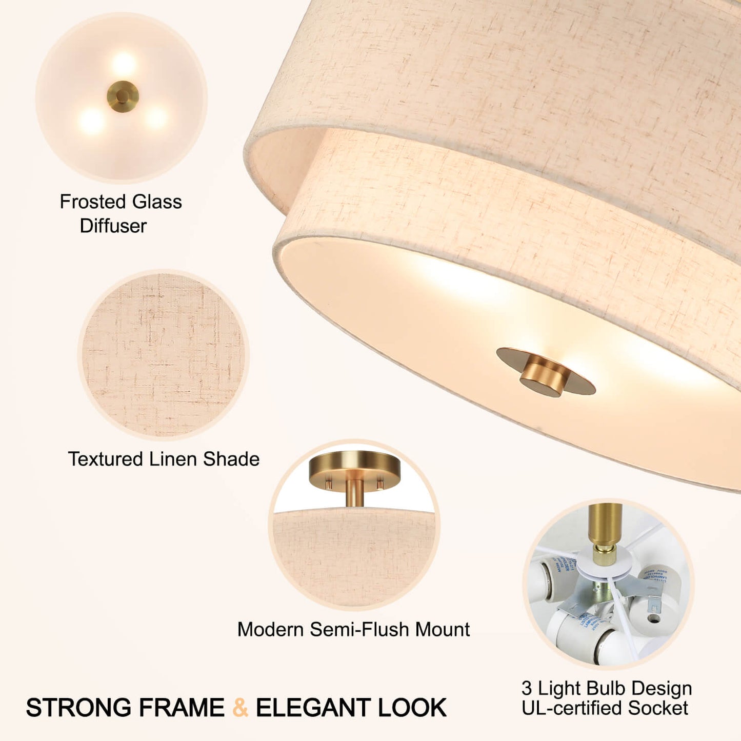 16 inch Brass Double Drum Ceiling Light for Bedroom & Living Room XB-SF1289-BS