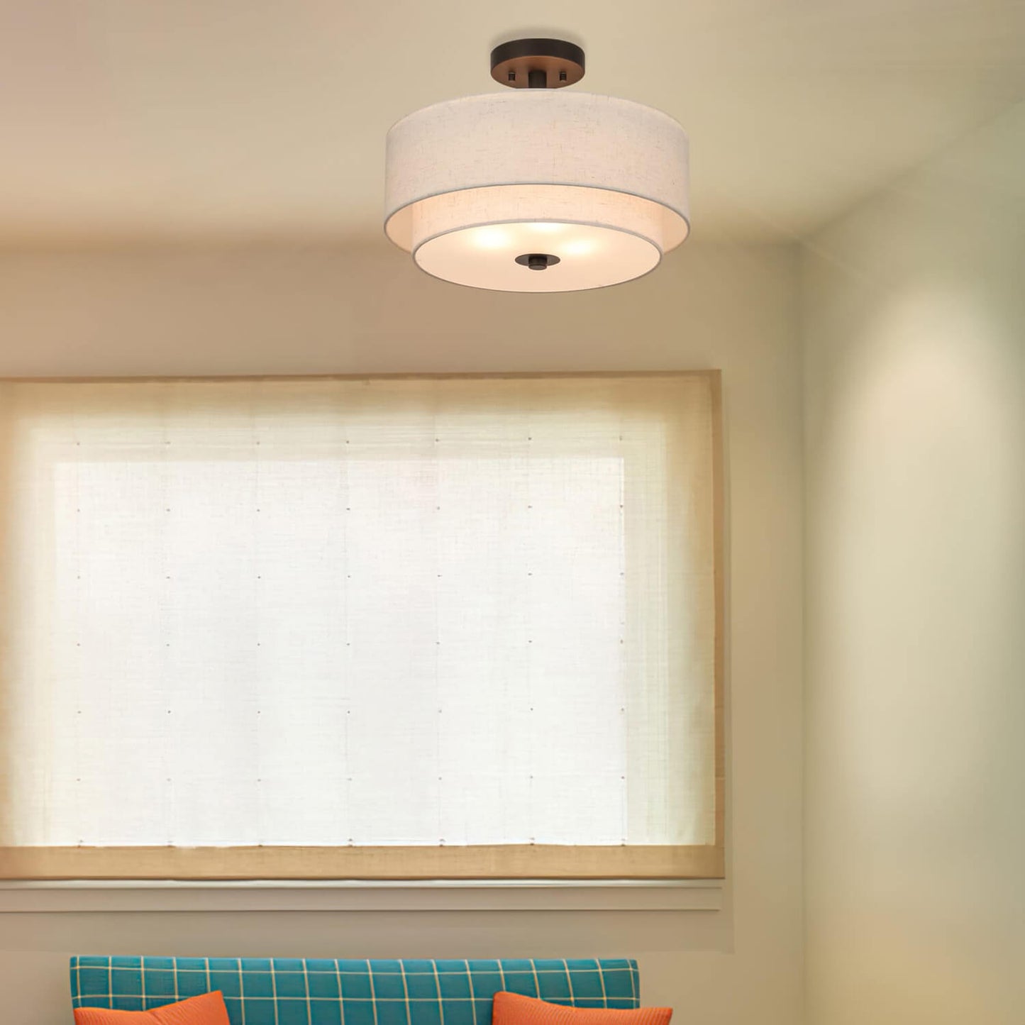 16 inch Retro Gold Brass Drum Ceiling Light for Bedroom & Living Room XB-SF1289-DB