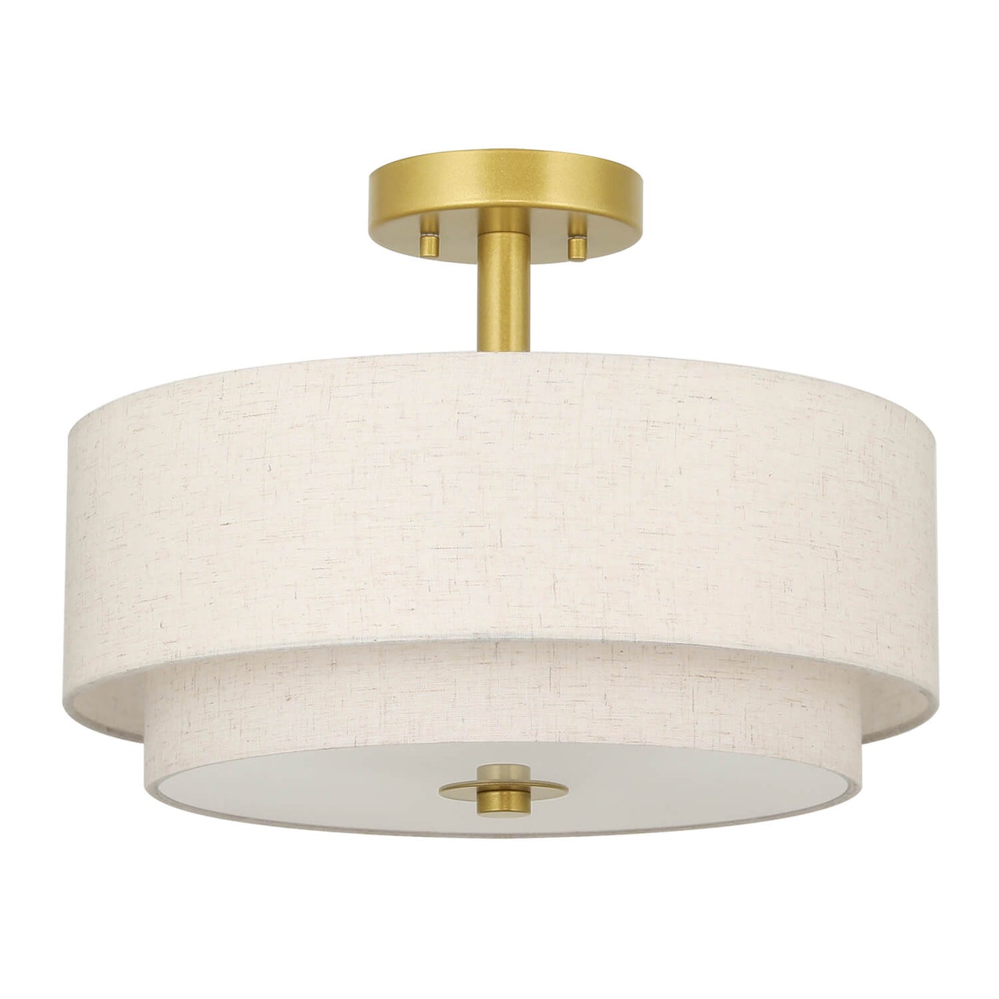 16 inch 3-Light Gold Semi Flush Mount Ceiling Light with Fabric Drum Shade XB-SF1289-GB