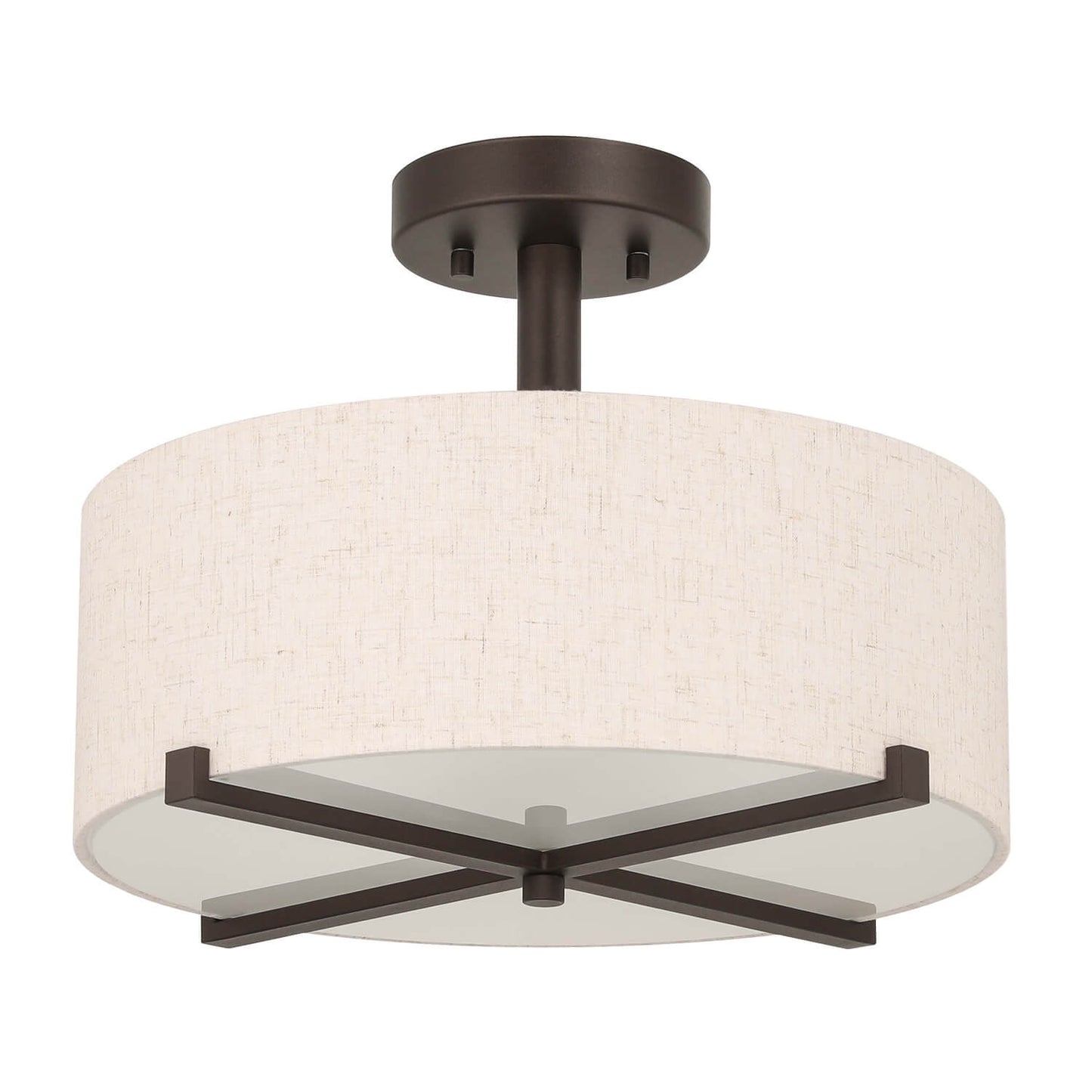 14 inch Modern Fabric Drum Ceiling Light - 3-Light Semi Flush Mount XB-SF1292-DB