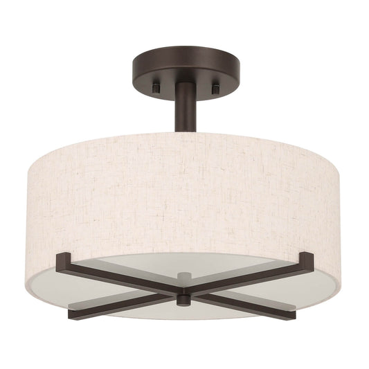 14 inch Modern Fabric Drum Ceiling Light - 3-Light Semi Flush Mount XB-SF1292-DB