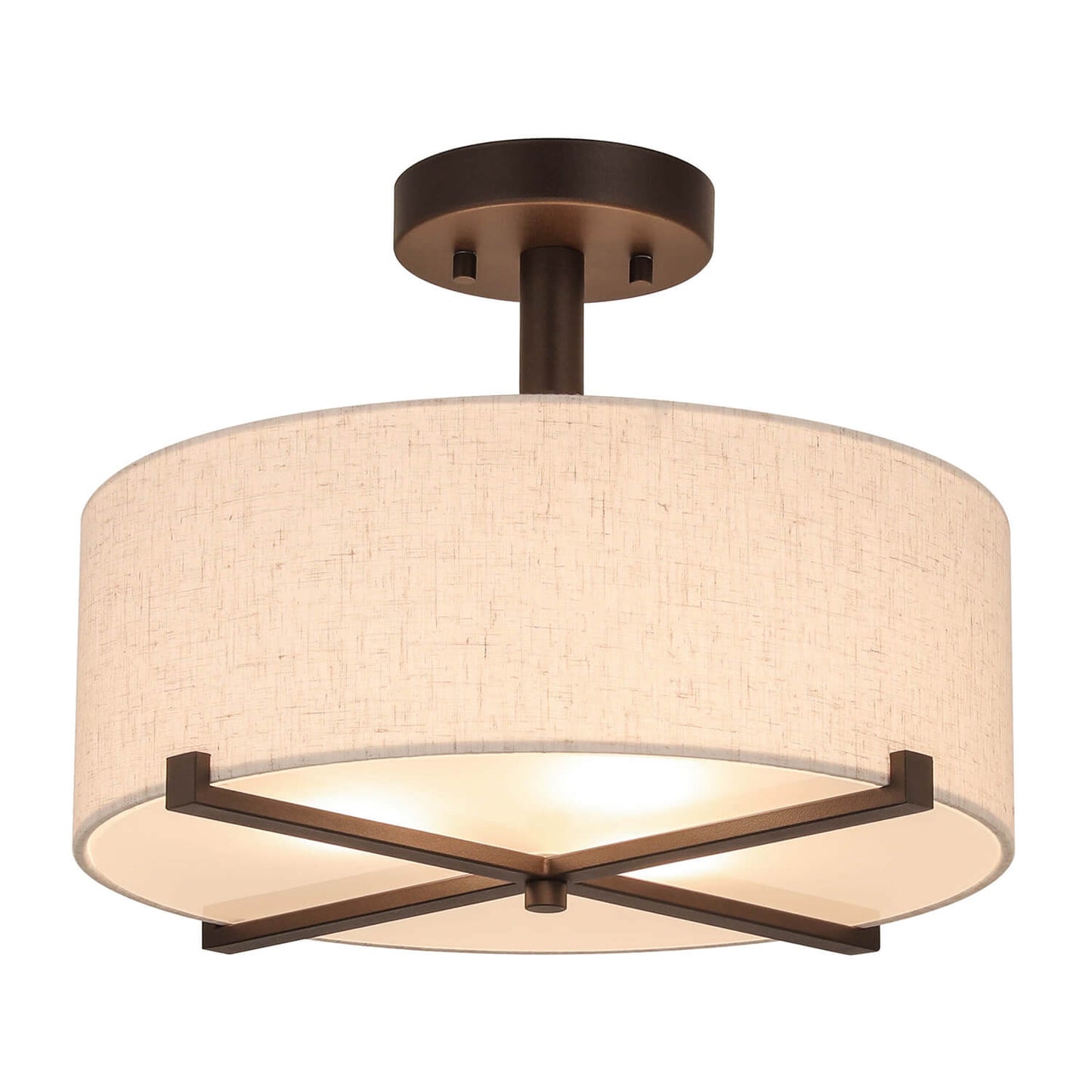 14 inch Modern Fabric Drum Ceiling Light - 3-Light Semi Flush Mount XB-SF1292-DB